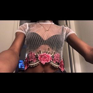 Embroidered Mesh Crop Top